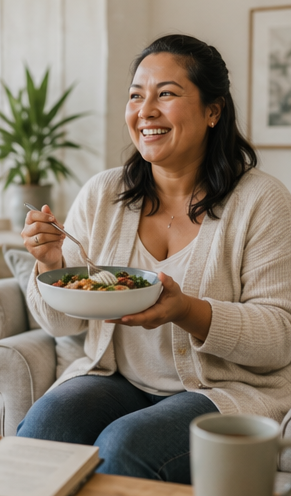 Woman enjoying a healthy meal at home