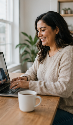 Woman on a telehealth video visit from her laptop